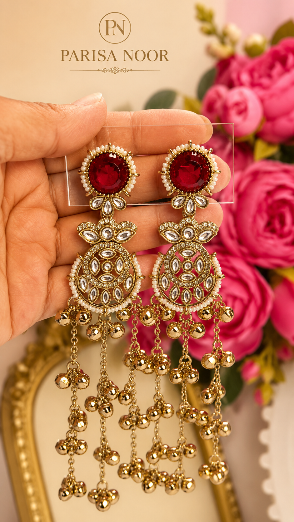 Imana Kashmiri Ghungru Earrings Ruby Red