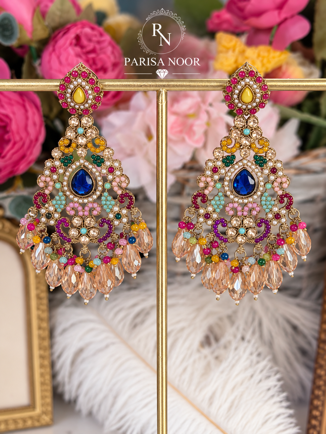 Zarelle Turkish Crystal Multicolour Chandbali Earrings
