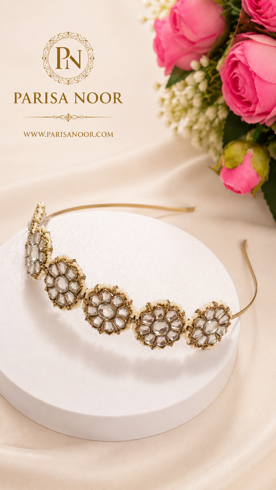 Aabroo Pearl Kundan Sheeshphool Ethnic Headband