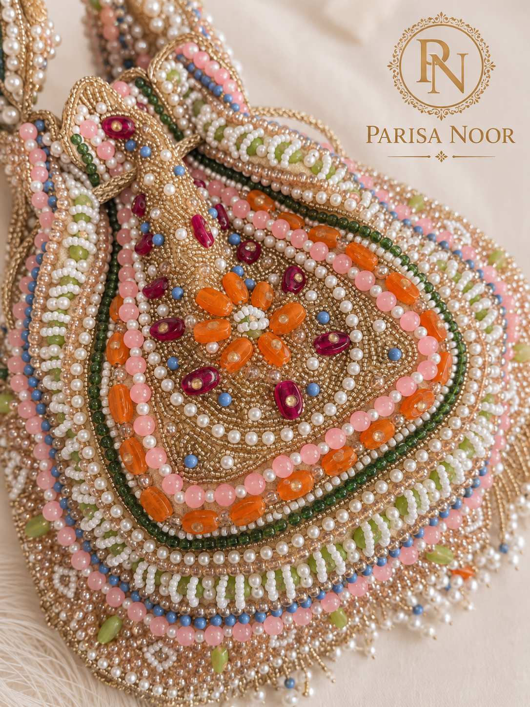 Nazende Multicolour Pearl Embellished Luxury Potli Bag