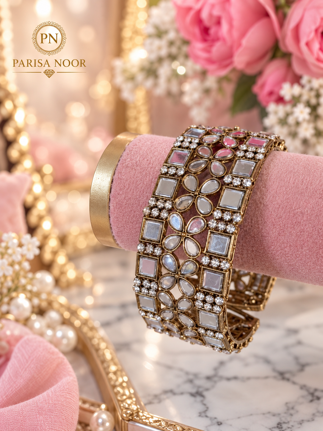 Mirraya Mirror-Work Openable Keda Bangle