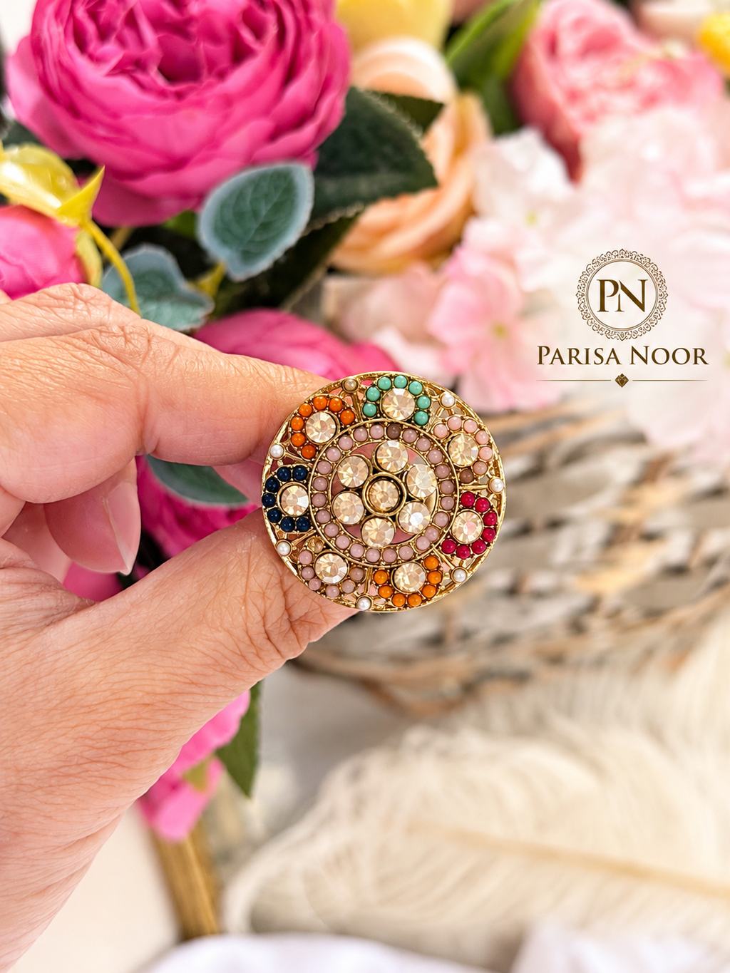 Zaremina Multicolour Turkish Mosaic Adjustable Statement Ring