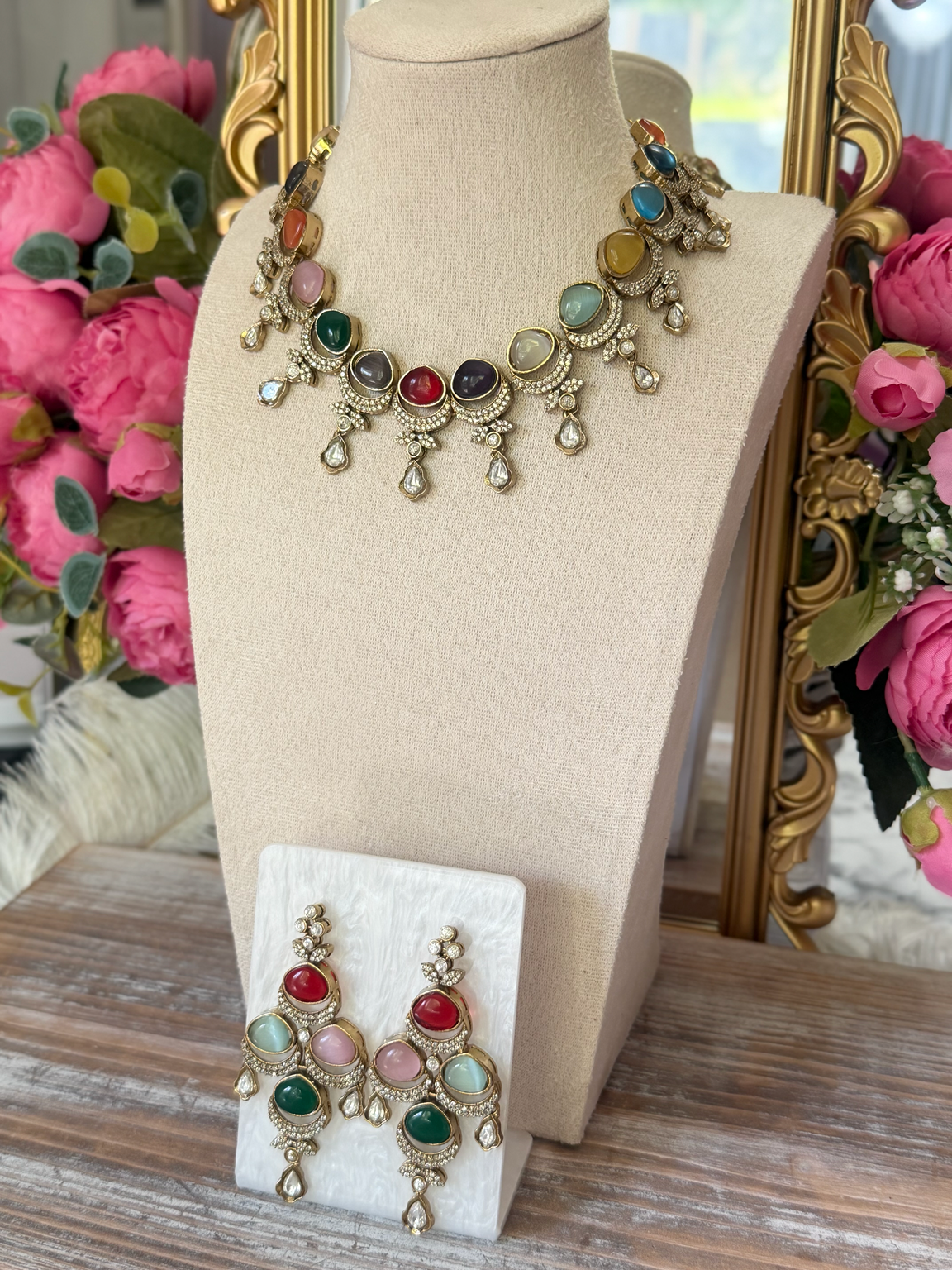 Sharvari Victorian Polki Multi Kundan Necklace Set