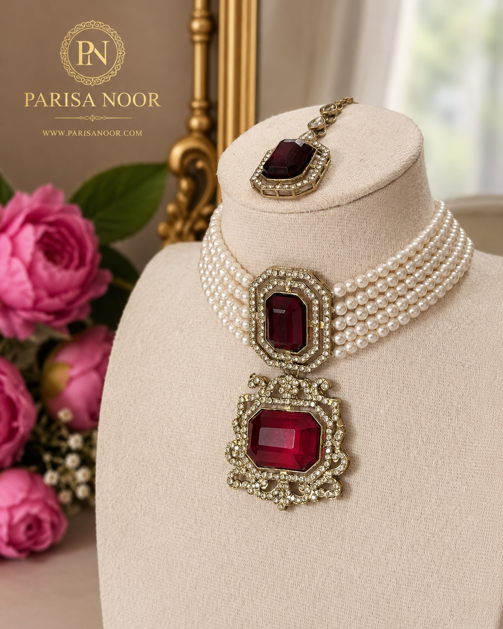 Luxury Ruby Pearl Choker Set – Clearance Sale