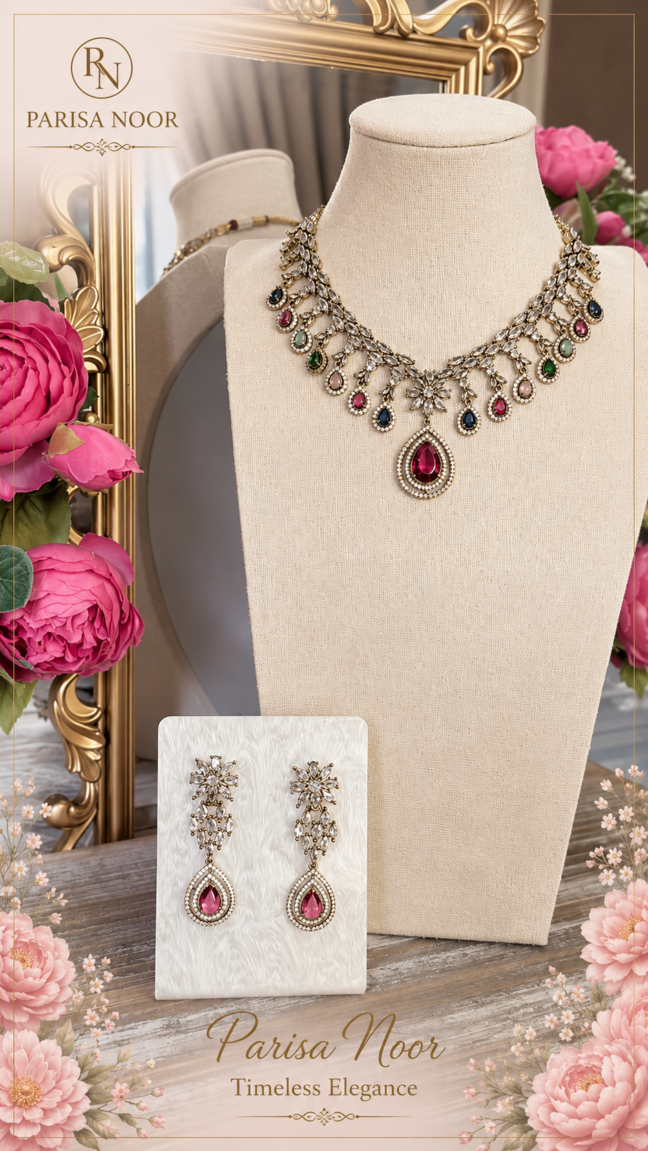 Maria Victorian Mehendi Polish AD Multi Necklace Set