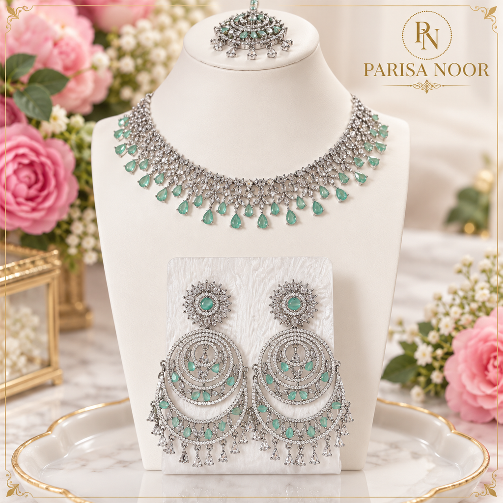 Seraya Aqua AD Stone Necklace Set