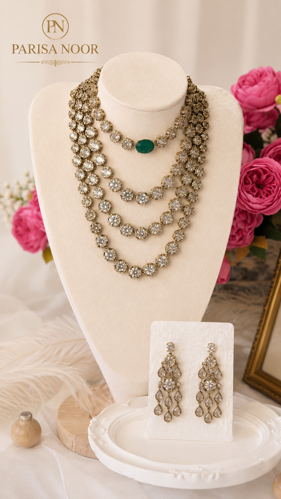 Isha Luxurious Victorian Doublet AD Layered Necklace Set
