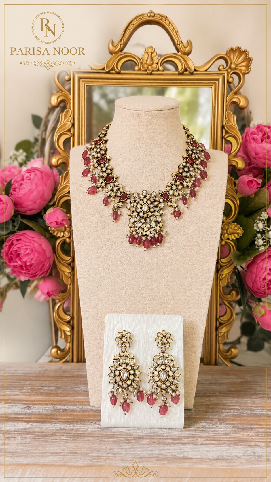 Monalisa Rose Pink Kundan Necklace Set
