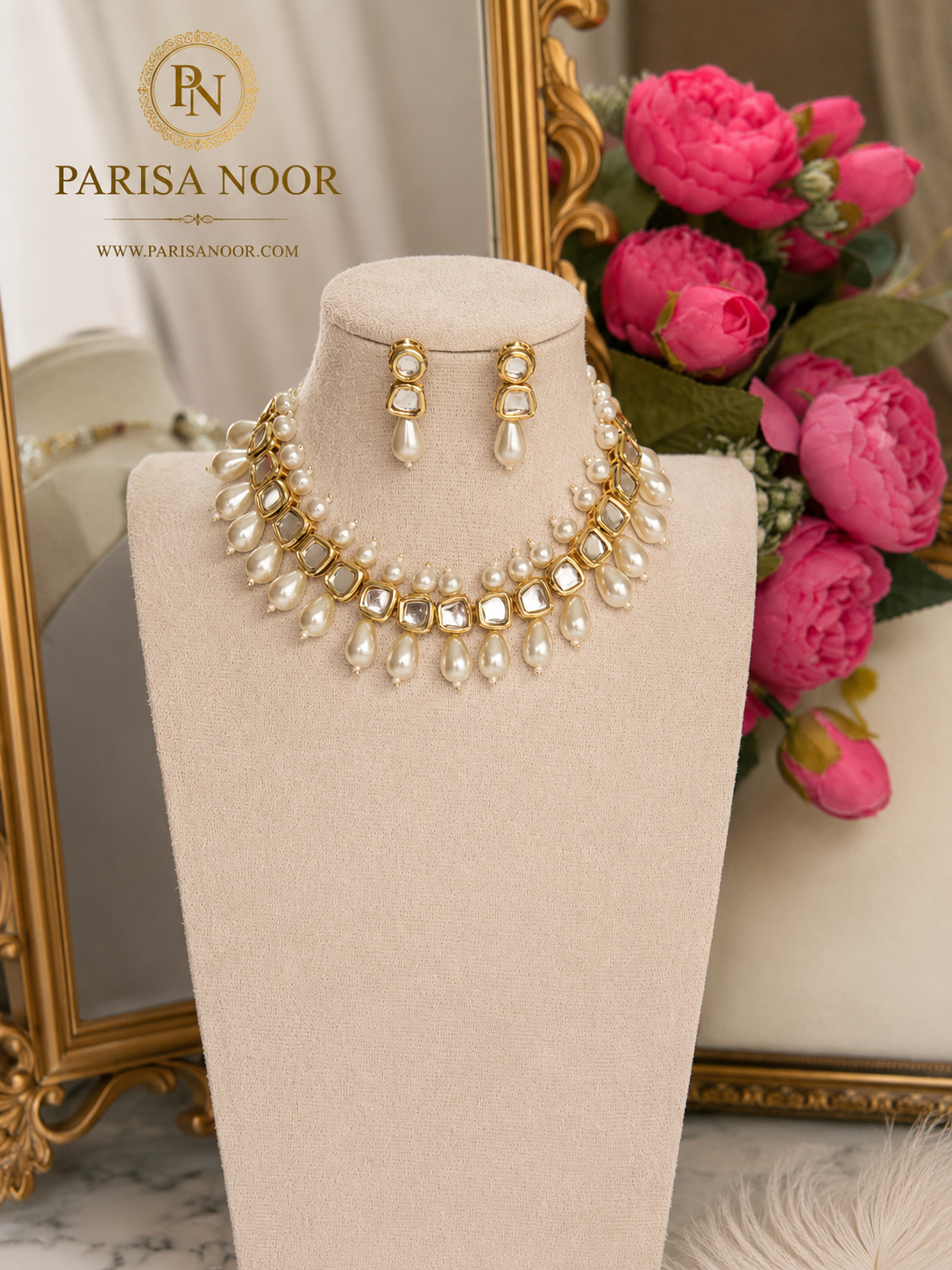 Luxury Pearl Polki Necklace Set – Clearance Sale