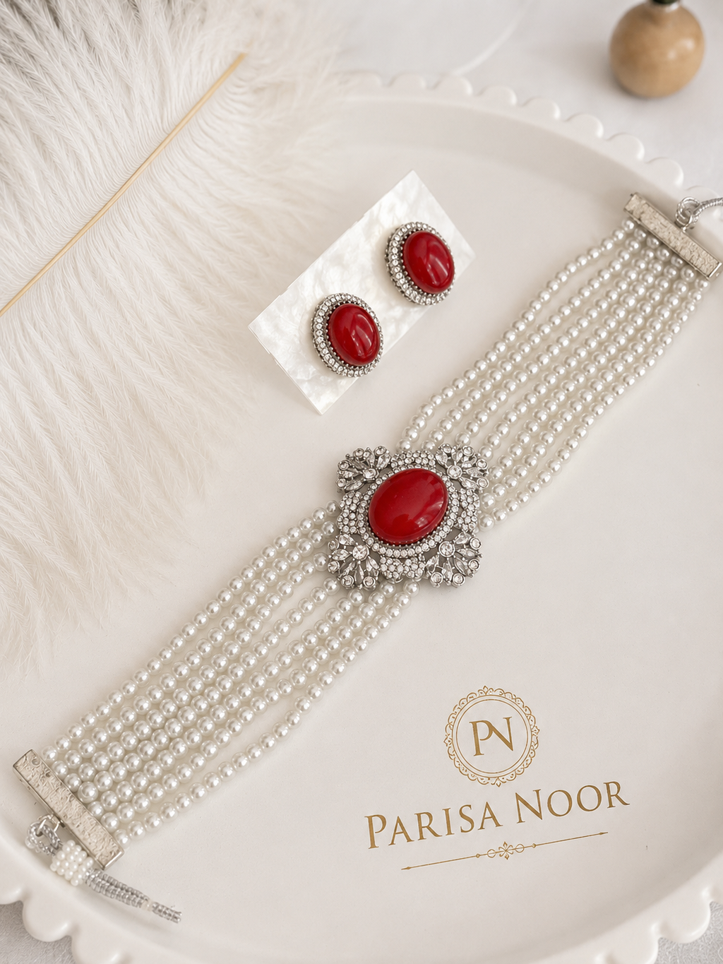 Elira Royal Red Pearl Designer Choker Set