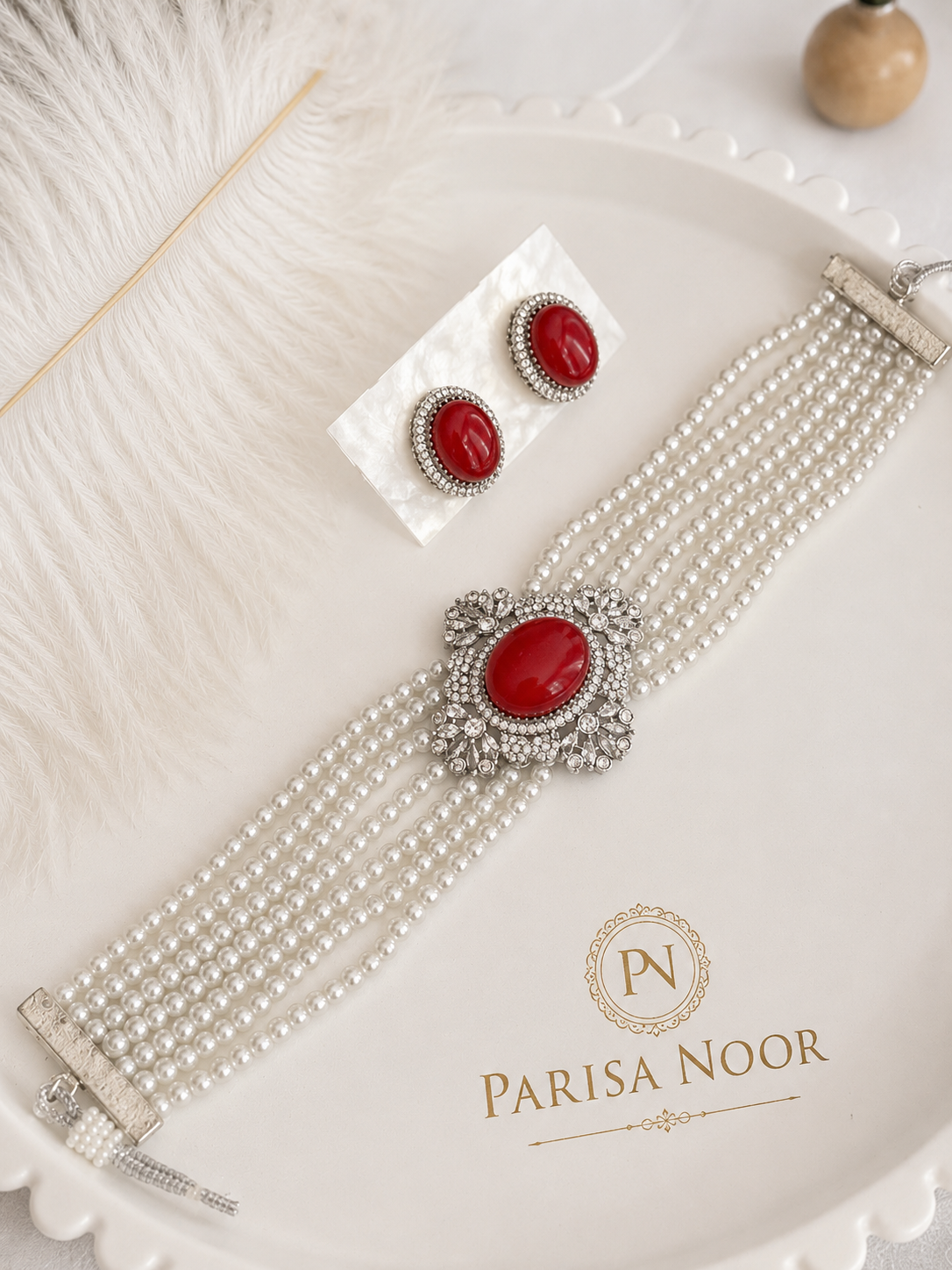 Elira Royal Red Pearl Designer Choker Set