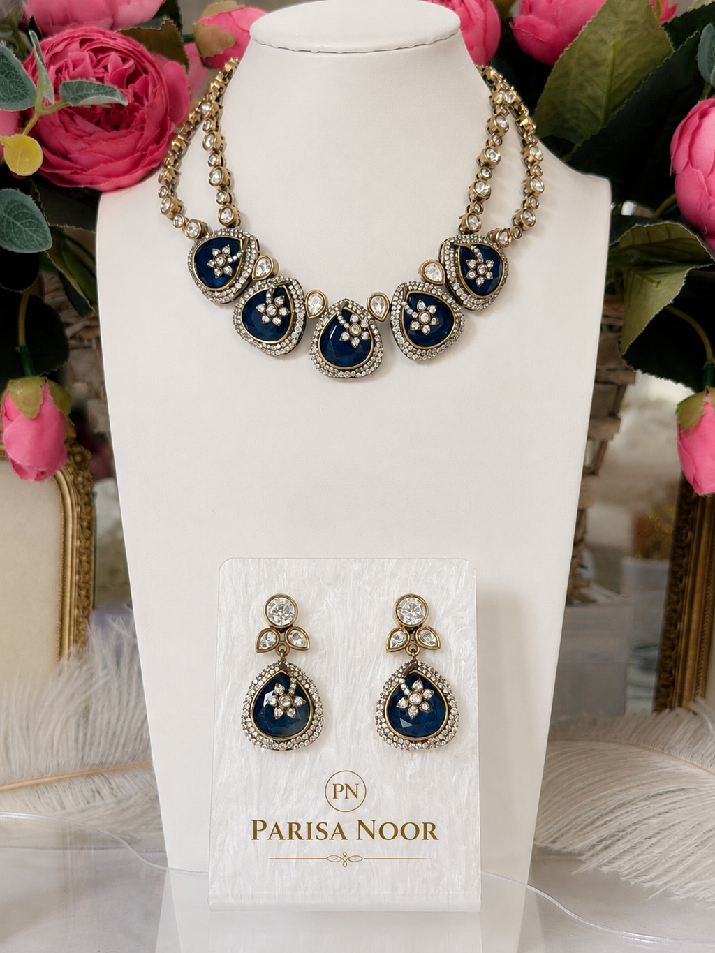 Nilaya Royal Blue Kundan Necklace Set
