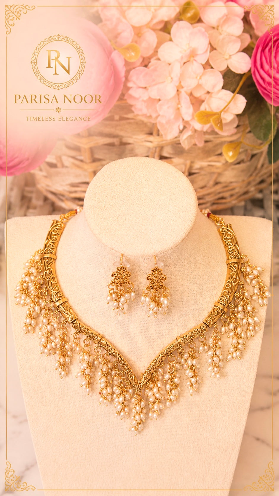 Noor E Moti Gold and Pearl Necklace Set
