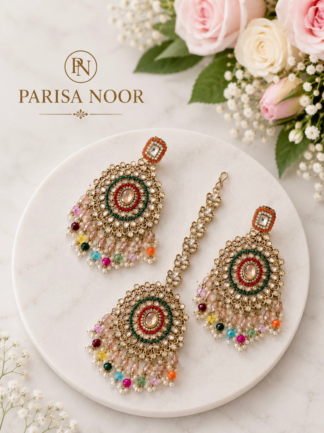 Rivaaz Multi Punjabi Pakistani Teeka Chandbali Set