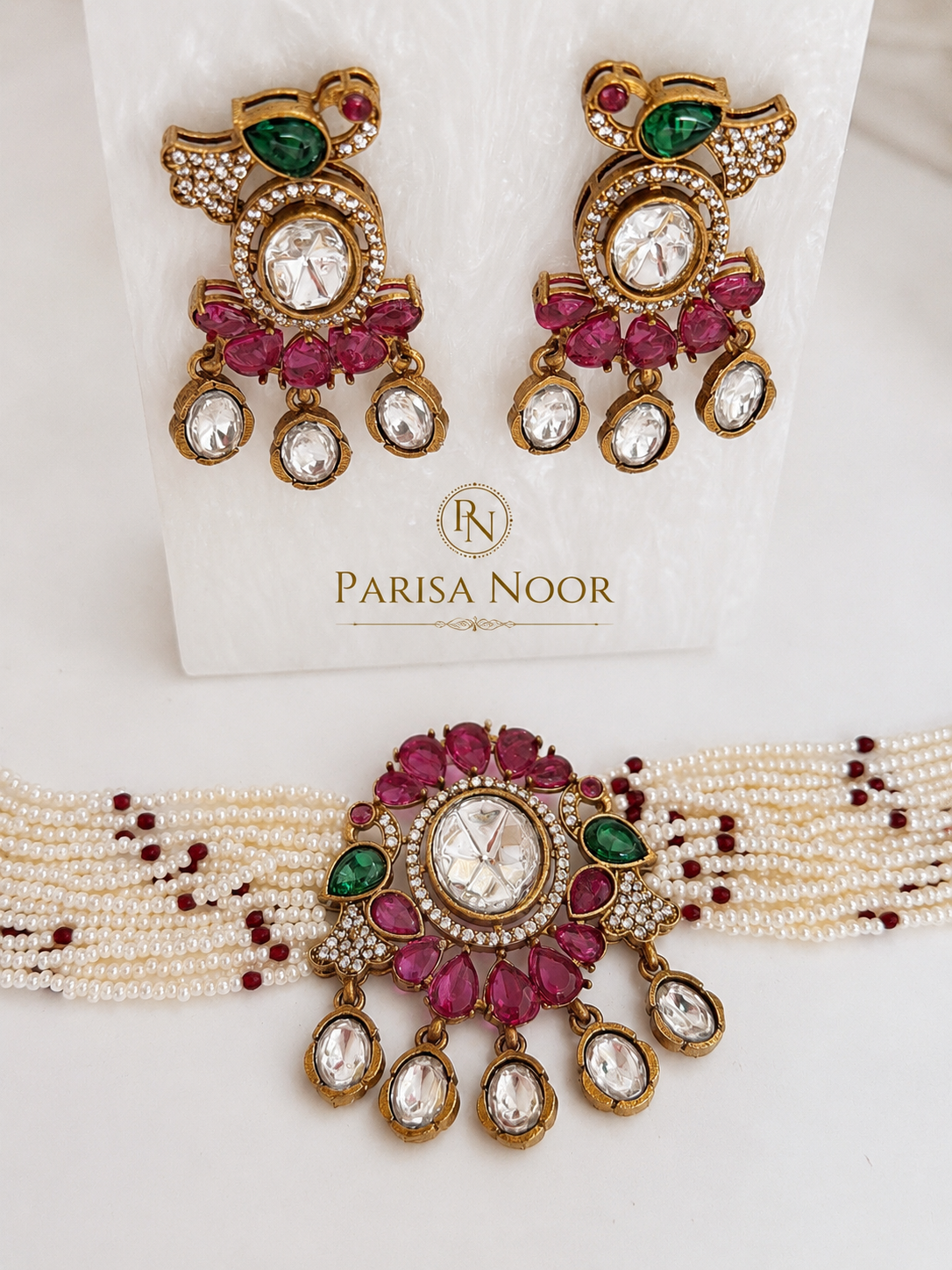 Zareena Pearl & Polki Designer Necklace Set