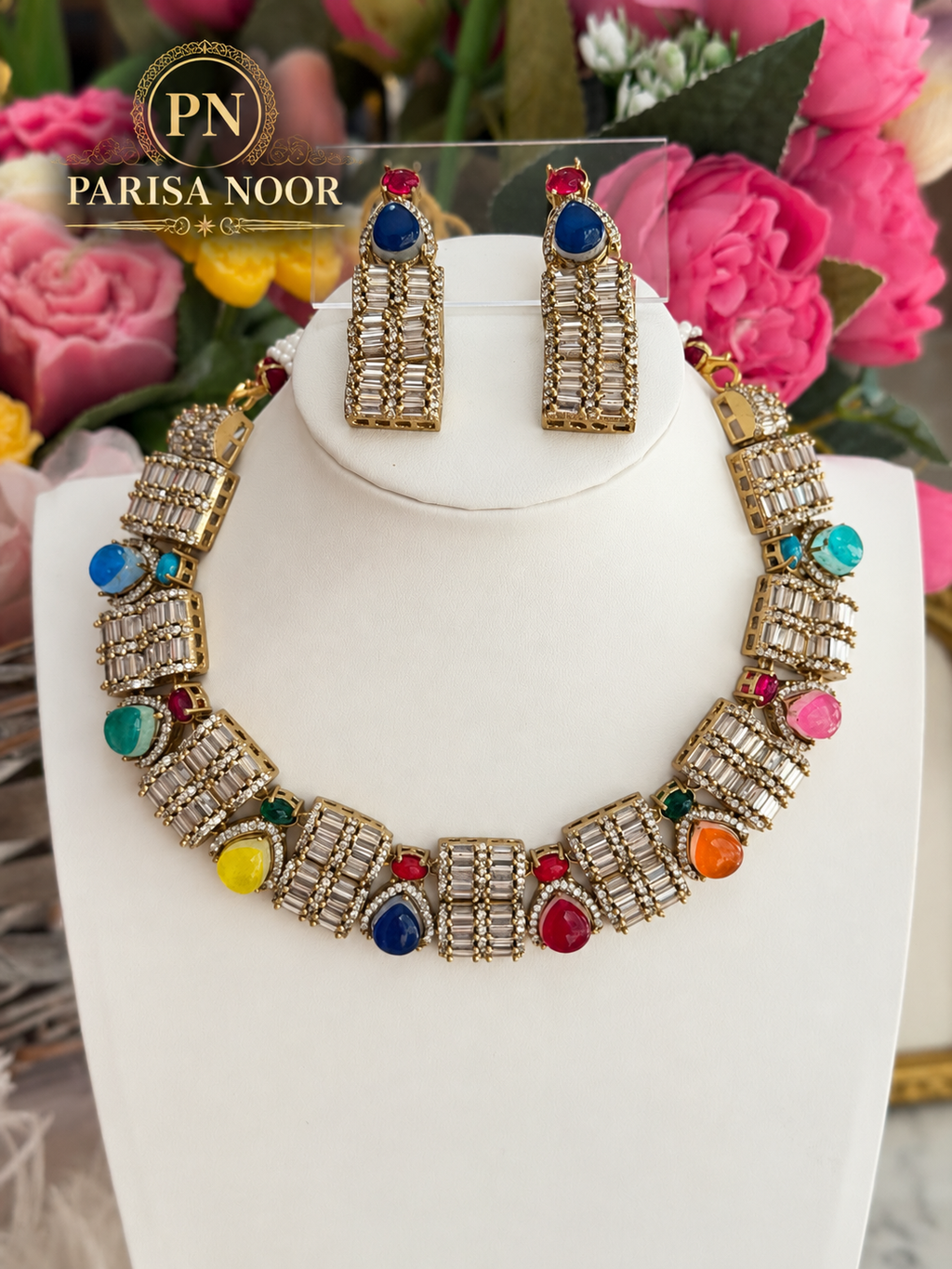 Cavira Multicolour Double-Setting Designer Necklace Set