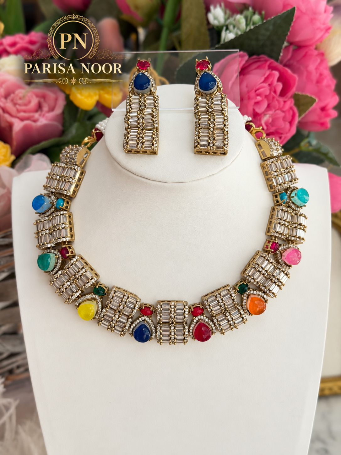 Cavira Multicolour Double-Setting Designer Necklace Set