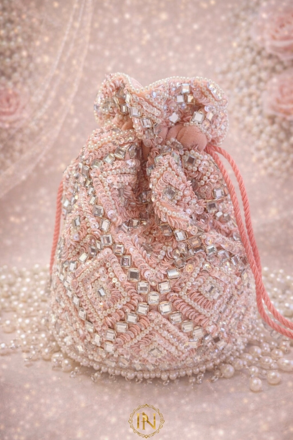 Noor-e-Moti Premium Mirror Potli Blush