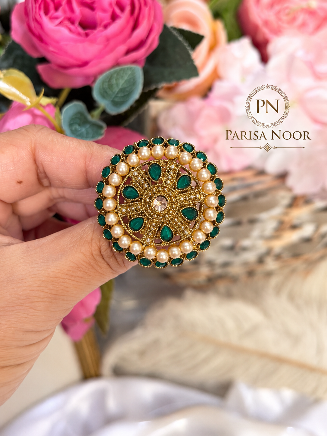 Zarmeher Green Pearl Statement Ring
