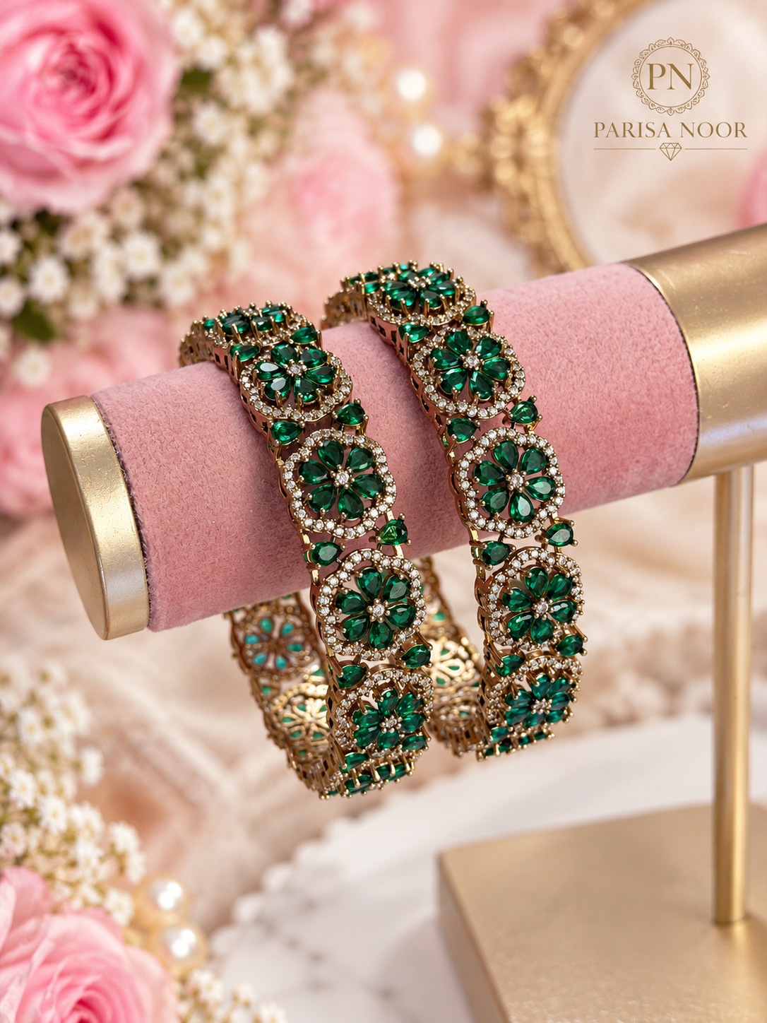 Arezia Premium Victorian AD Green Bangles – Pair