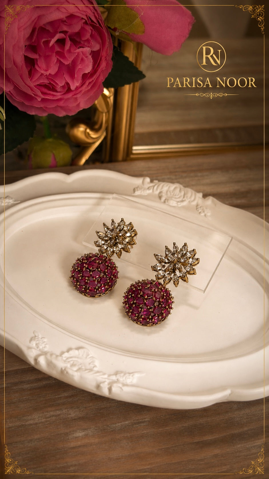 Laila Victorian AD Ruby Pink Necklace Set