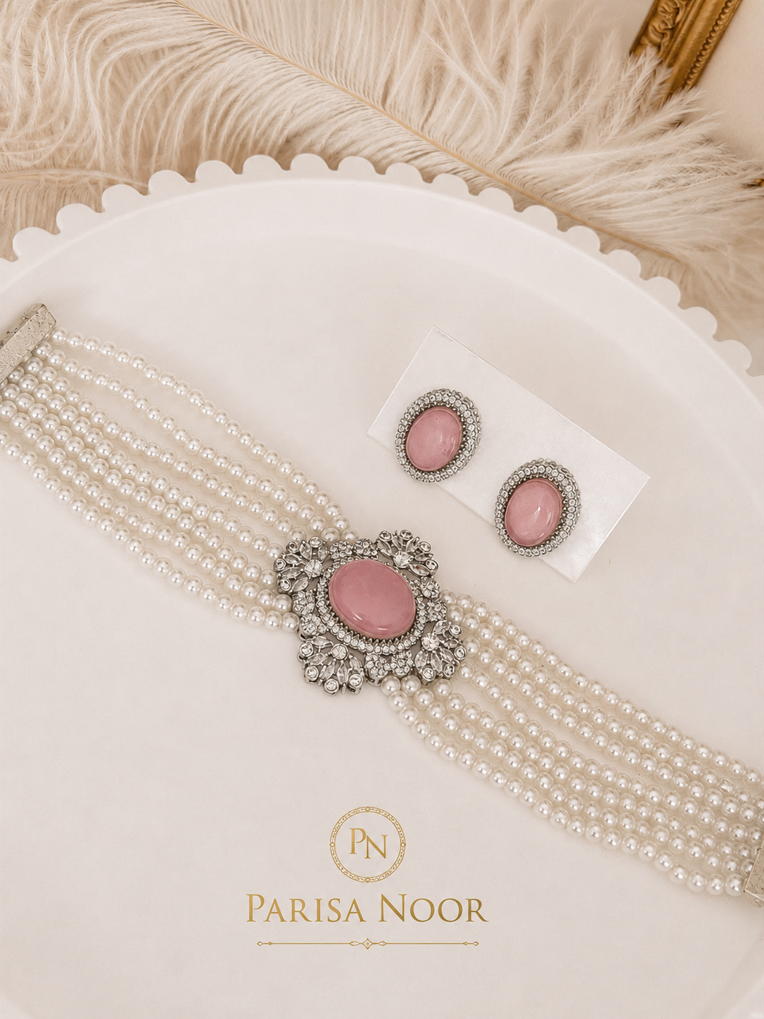 Elira Pink Pearl Designer Choker Set