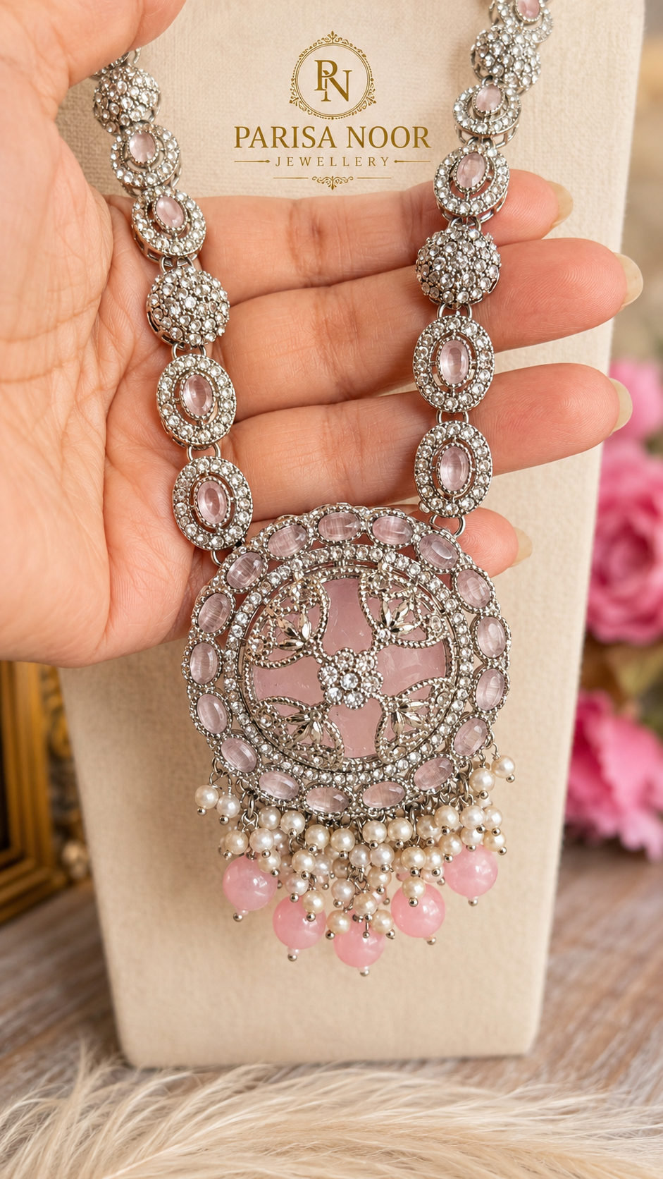 Rimsha Pink Kundan Long Mala Set