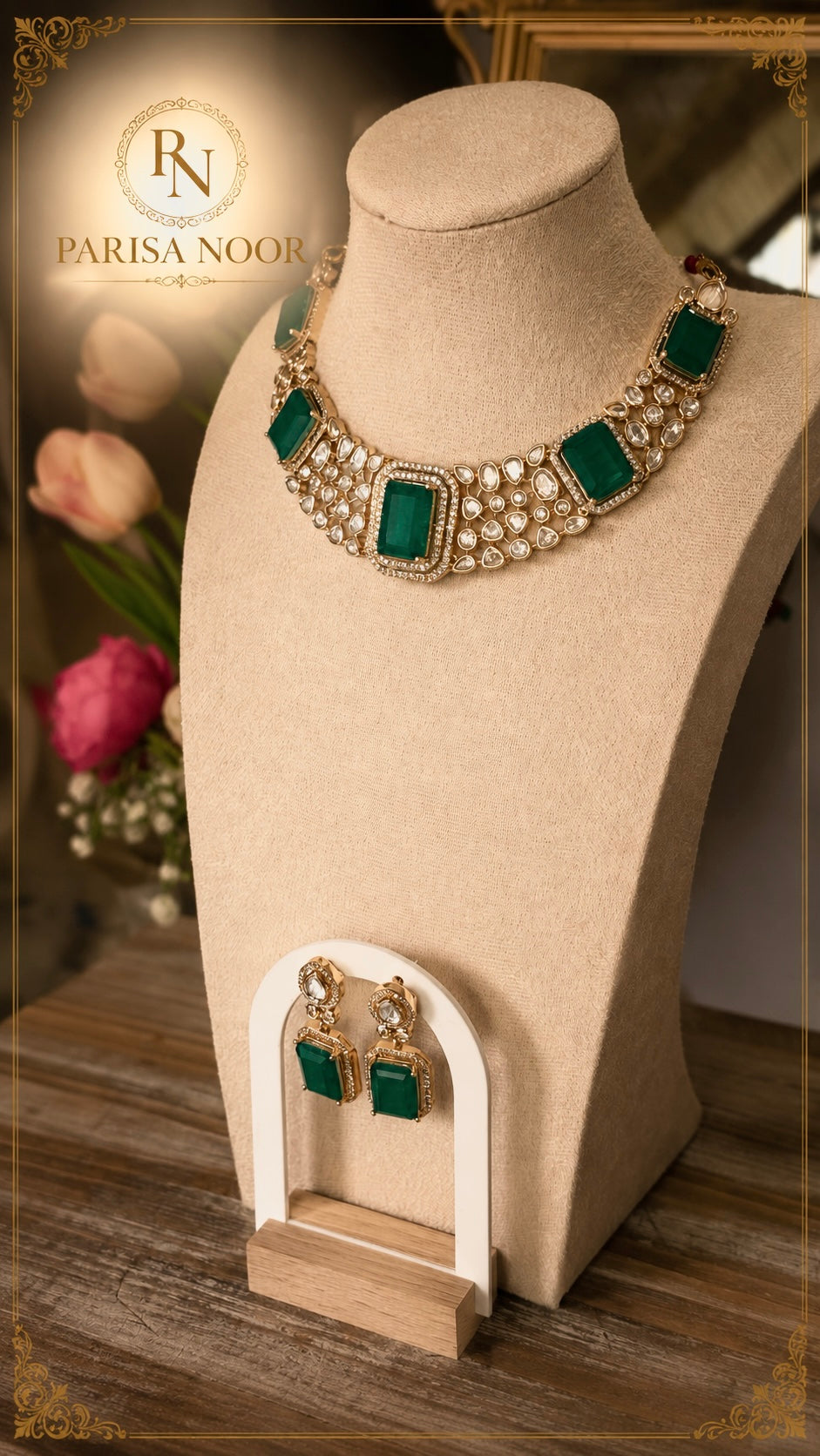 Amani Luxury Emerald Moissanite Necklace Set