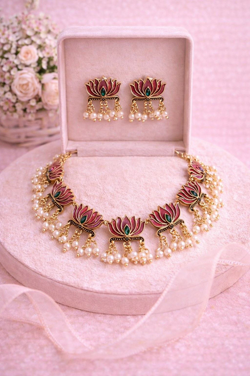 Noor Blossom Lotus Necklace Set