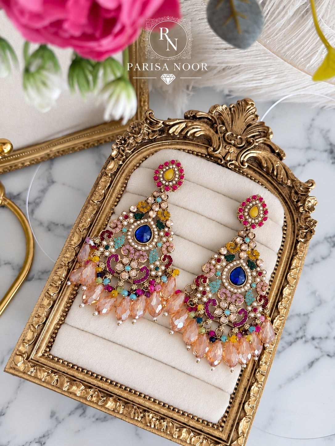 Zarelle Turkish Crystal Multicolour Chandbali Earrings
