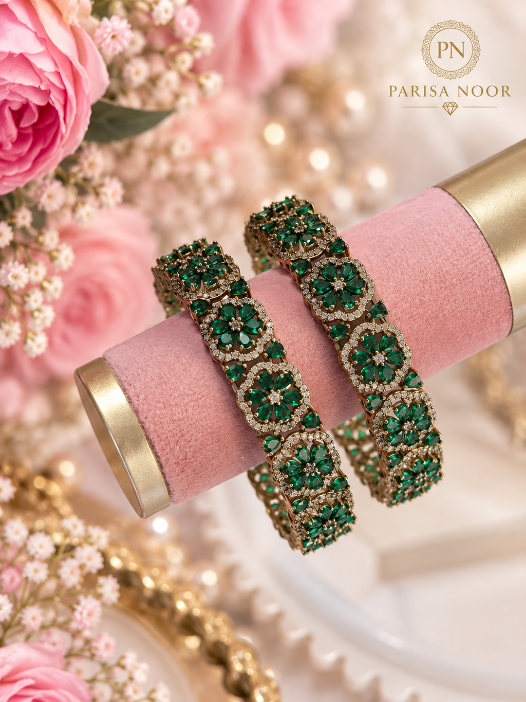 Arezia Premium Victorian AD Green Bangles – Pair