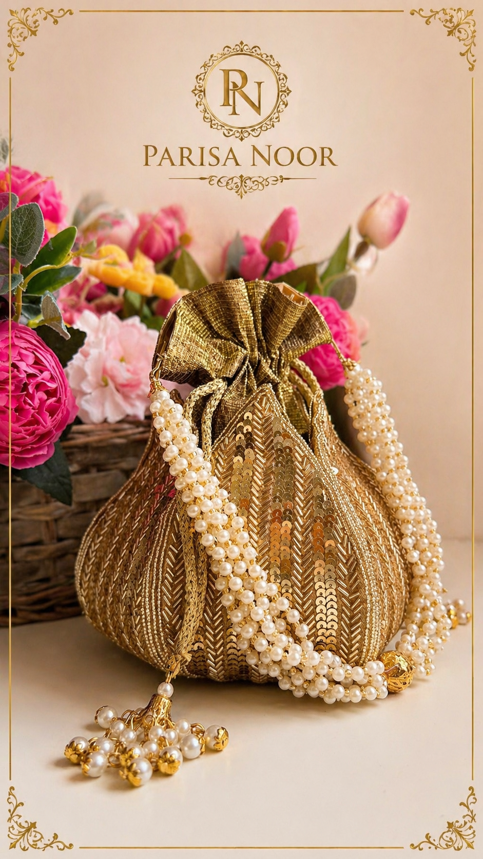 Aurelia Gold Lotus Potli Bag
