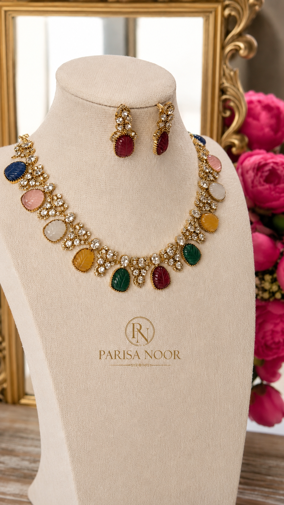 Mohona Multistone Victorian Mehendi Polish Necklace Set
