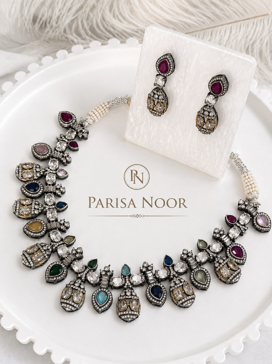 Rangrez Multicolour Luxury Designer Necklace Set