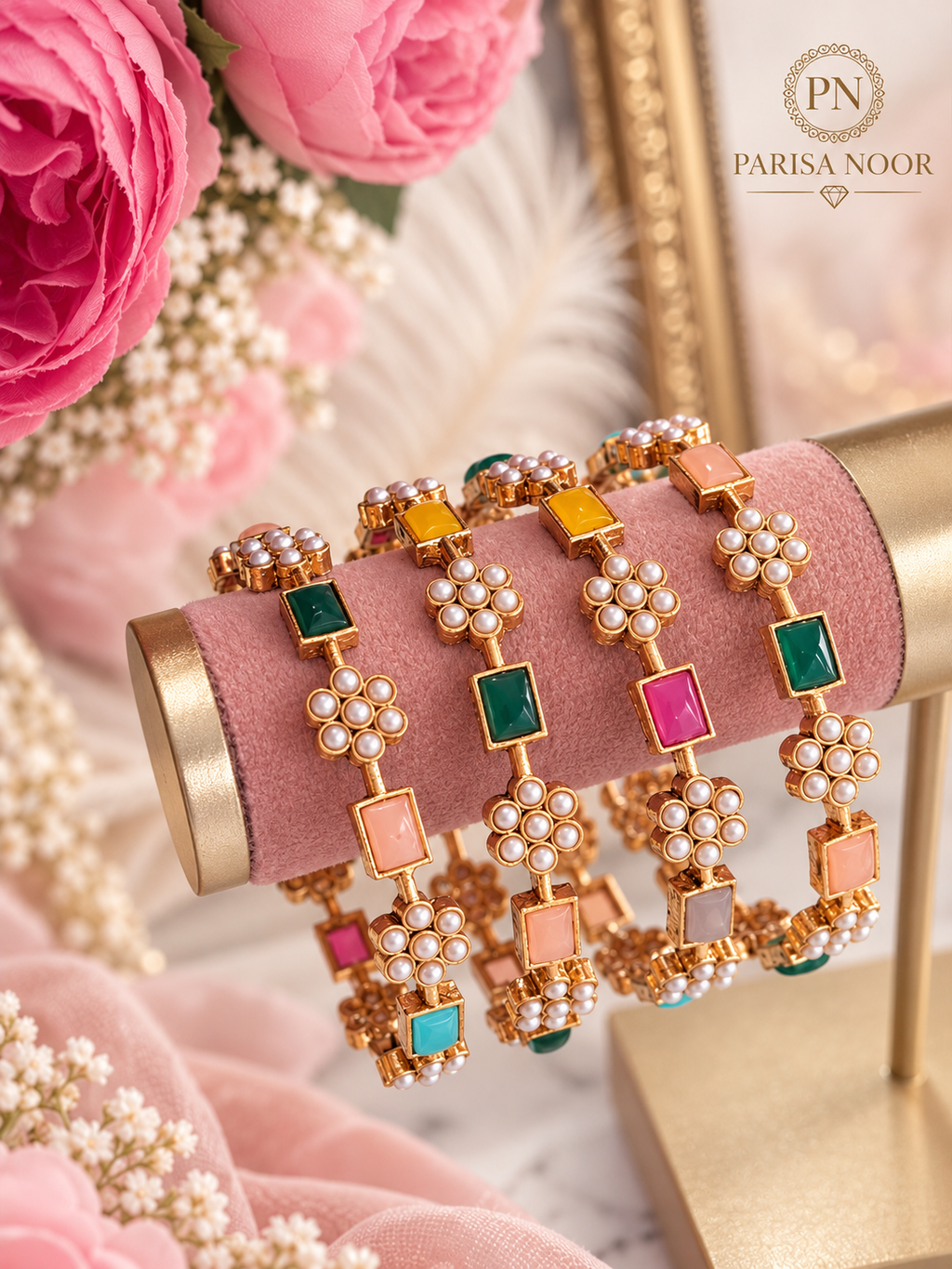 Veylora Multicolour Pearl Bangles Set (Clearance Sale)