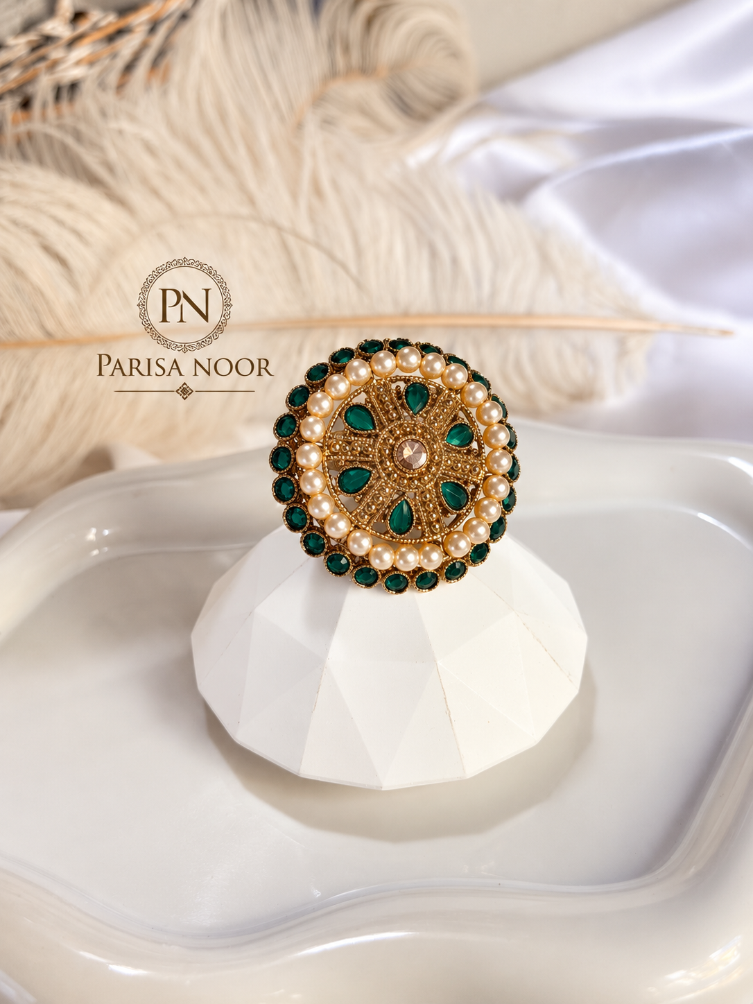 Zarmeher Green Pearl Statement Ring
