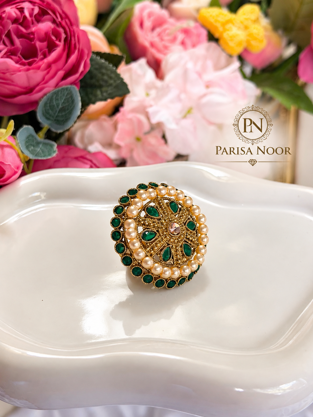 Zarmeher Green Pearl Statement Ring
