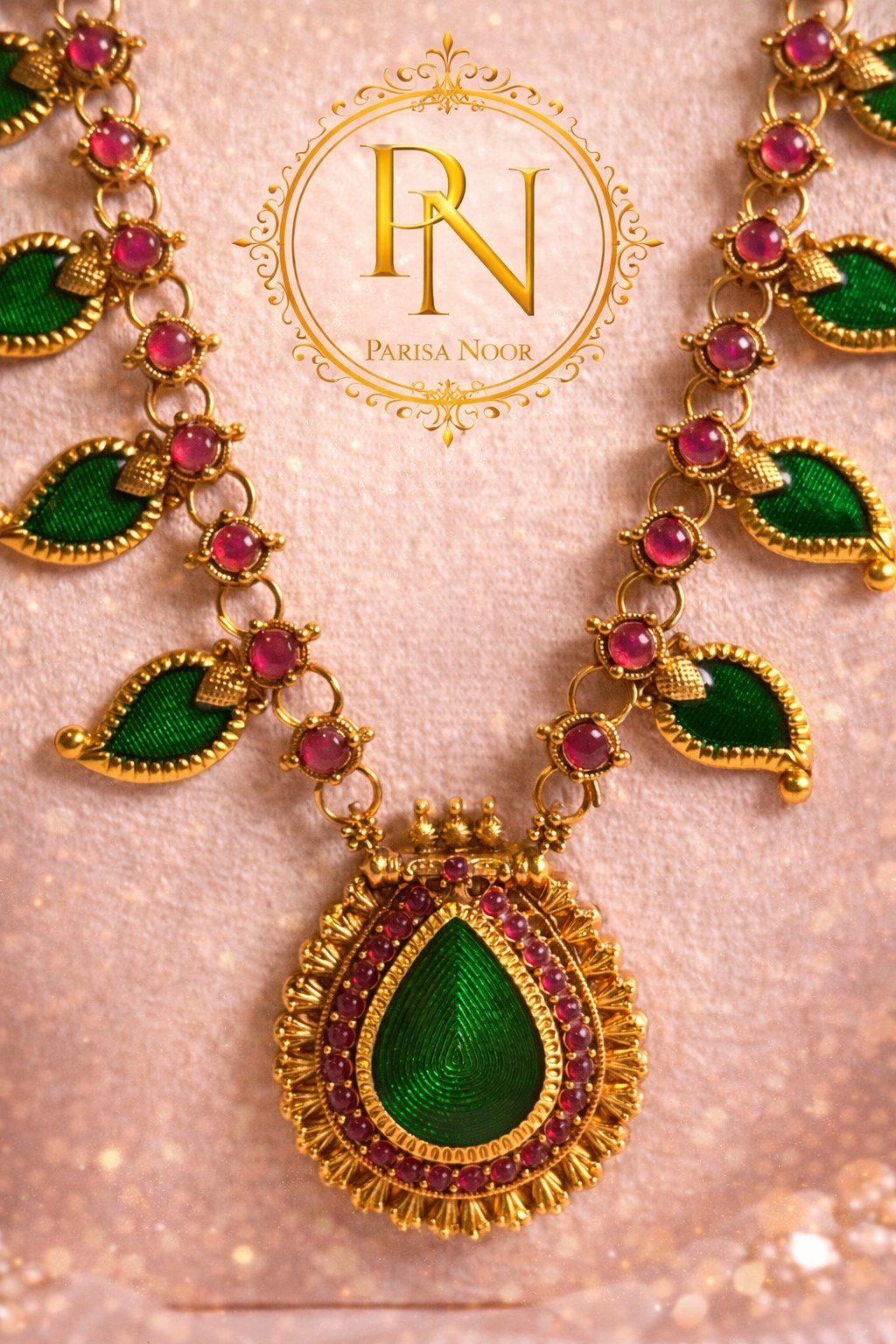 Rajvanshi Emerald Long Necklace set