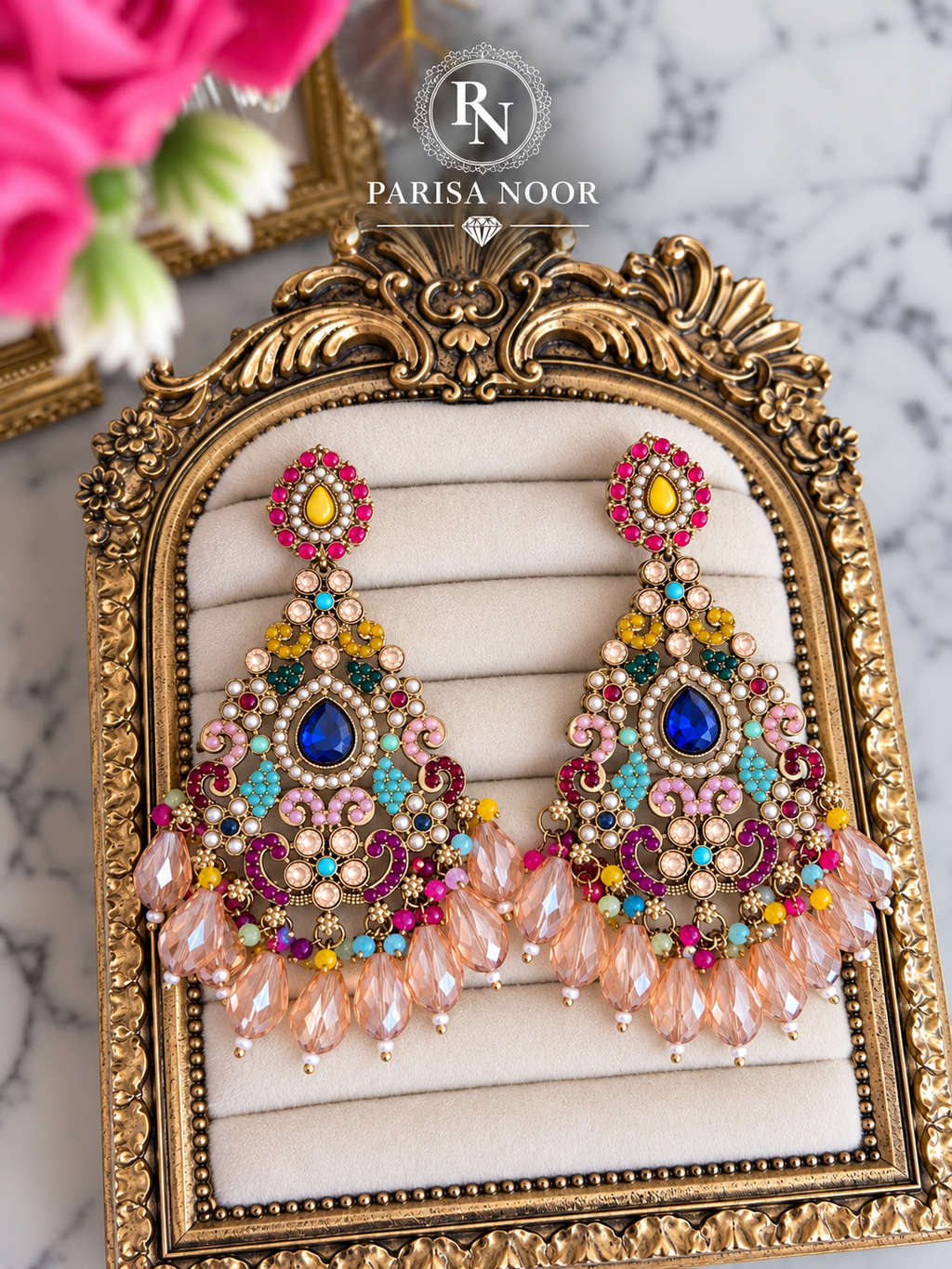 Zarelle Turkish Crystal Multicolour Chandbali Earrings