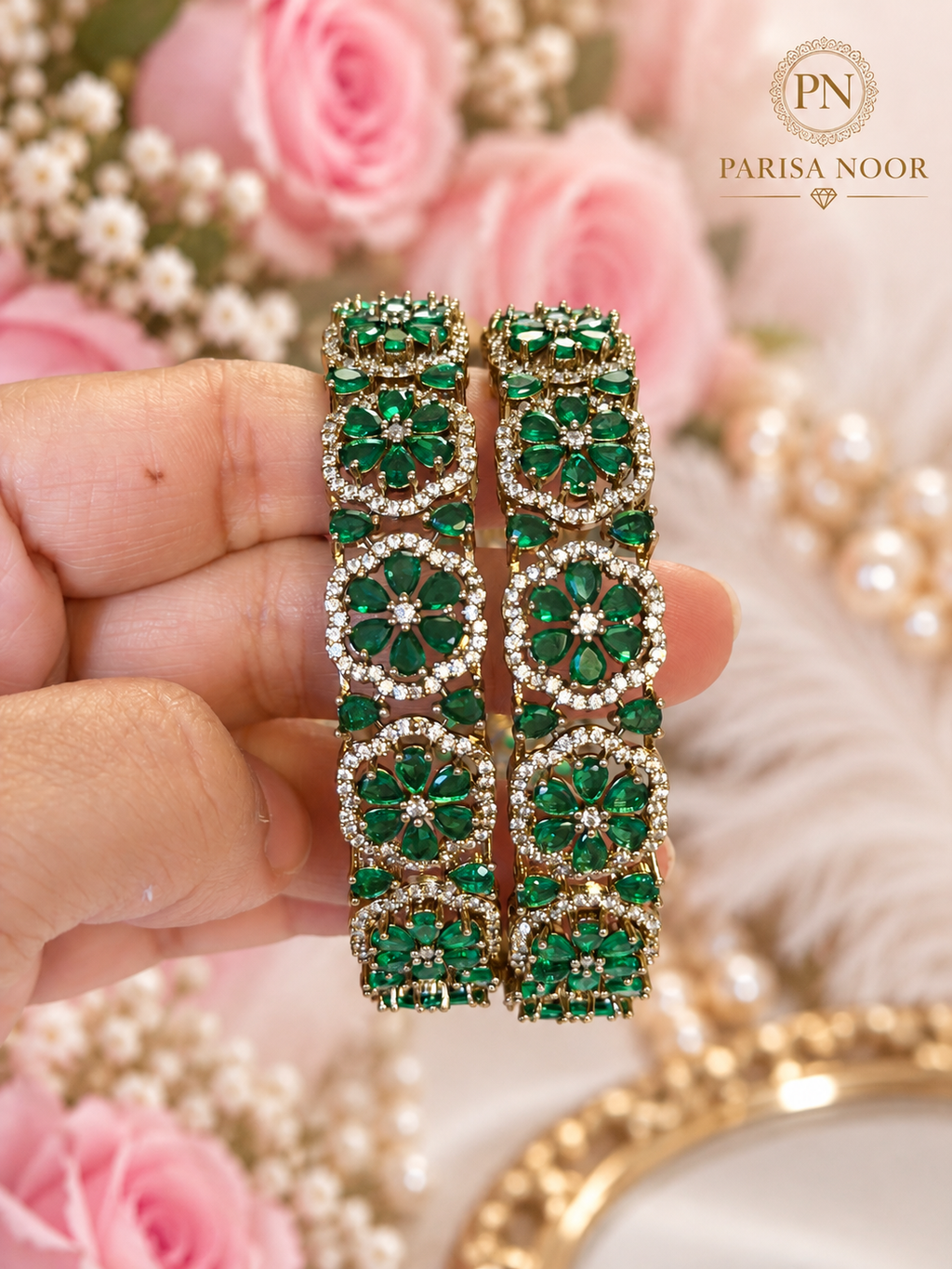 Arezia Premium Victorian AD Green Bangles – Pair