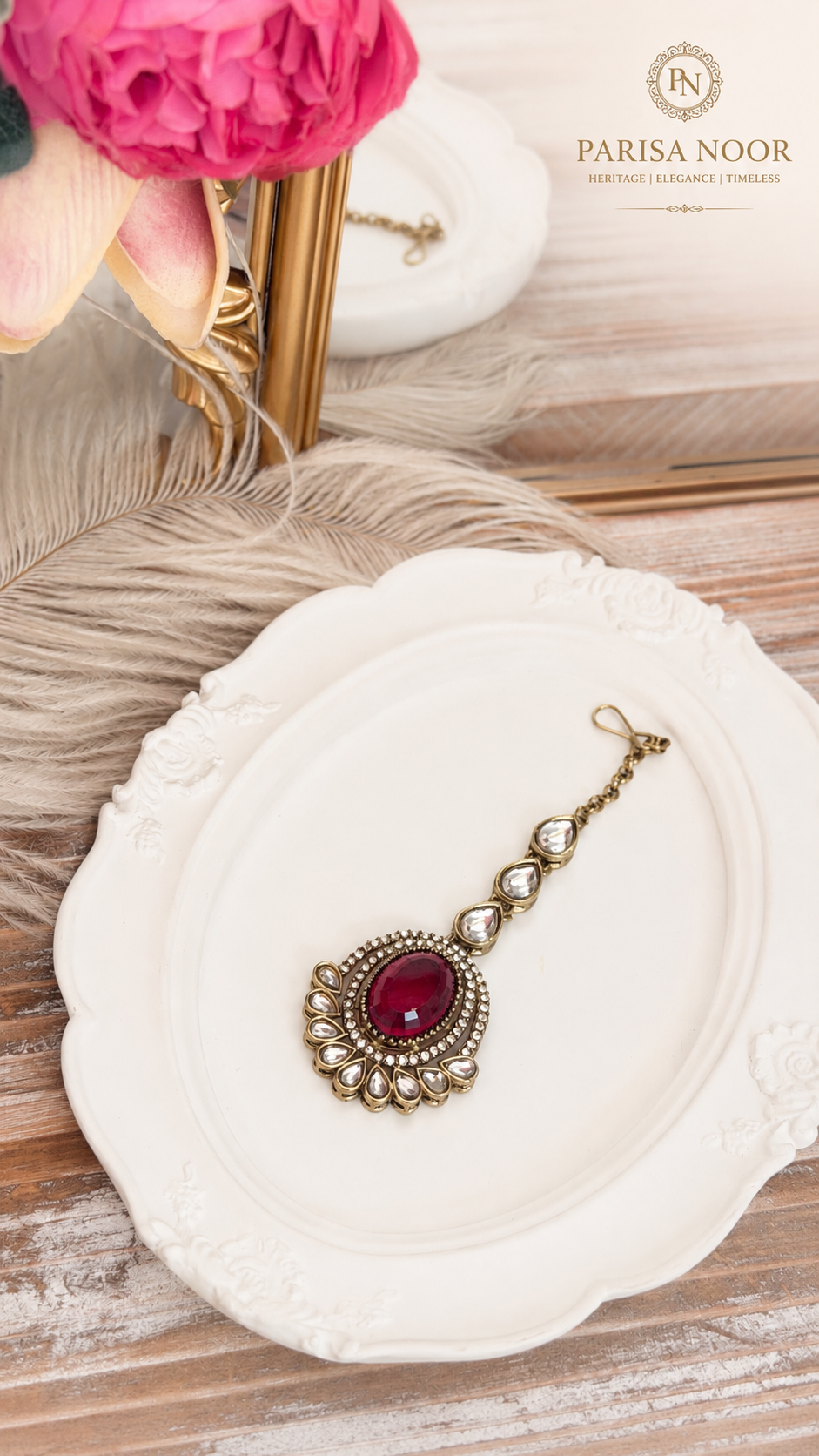 Rumena Garnet Polki Kundan Necklace Set