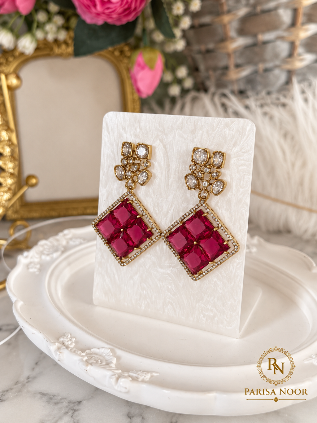 Ruvanya Ruby Red Luxury Designer Necklace Set
