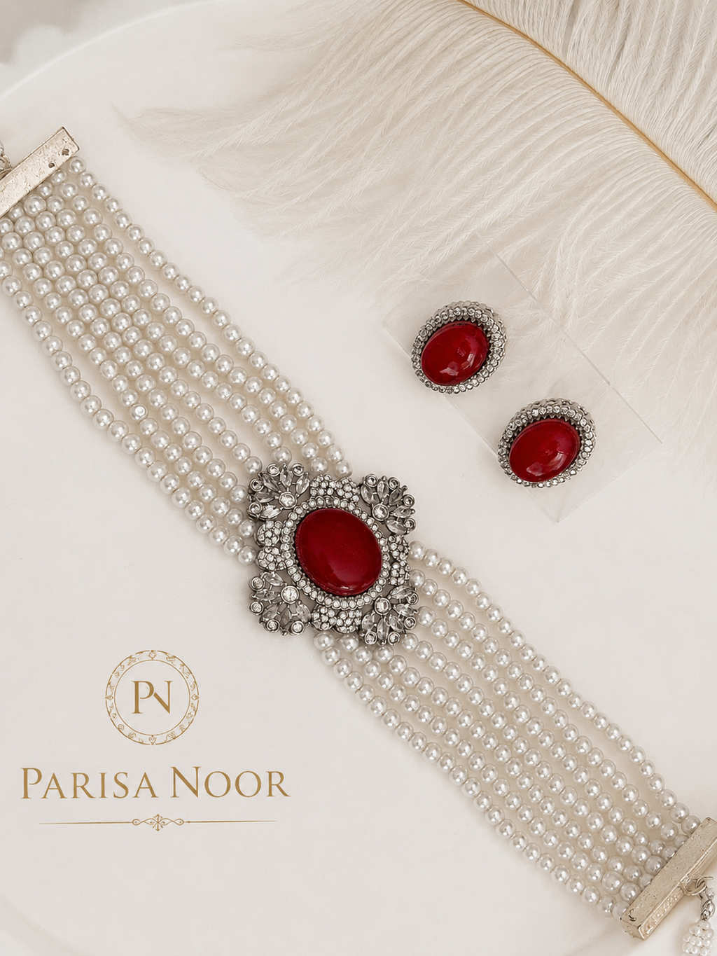 Elira Royal Red Pearl Designer Choker Set
