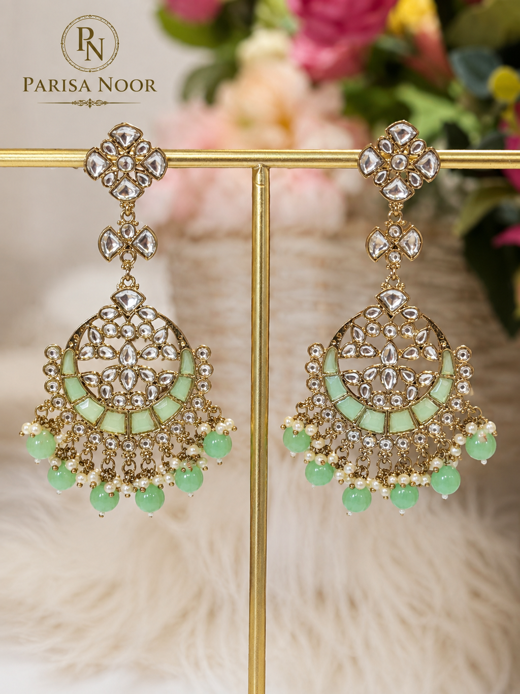 Rania Mint Green Chandbali Earrings – Clearance Sale