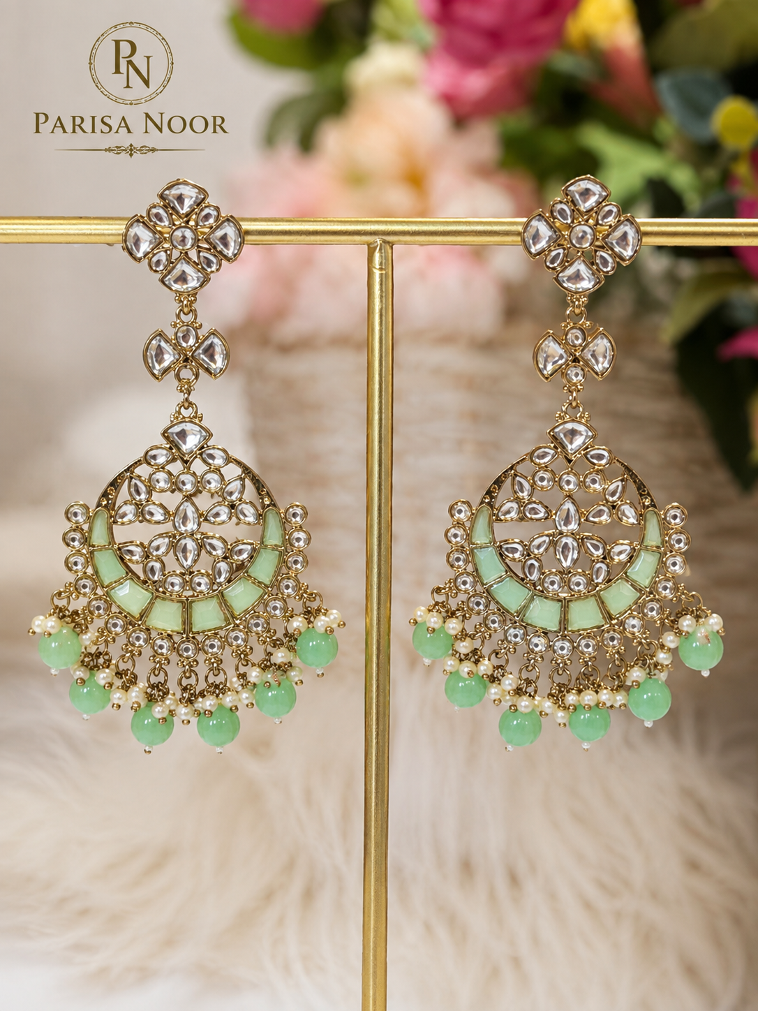 Rania Mint Green Chandbali Earrings – Clearance Sale