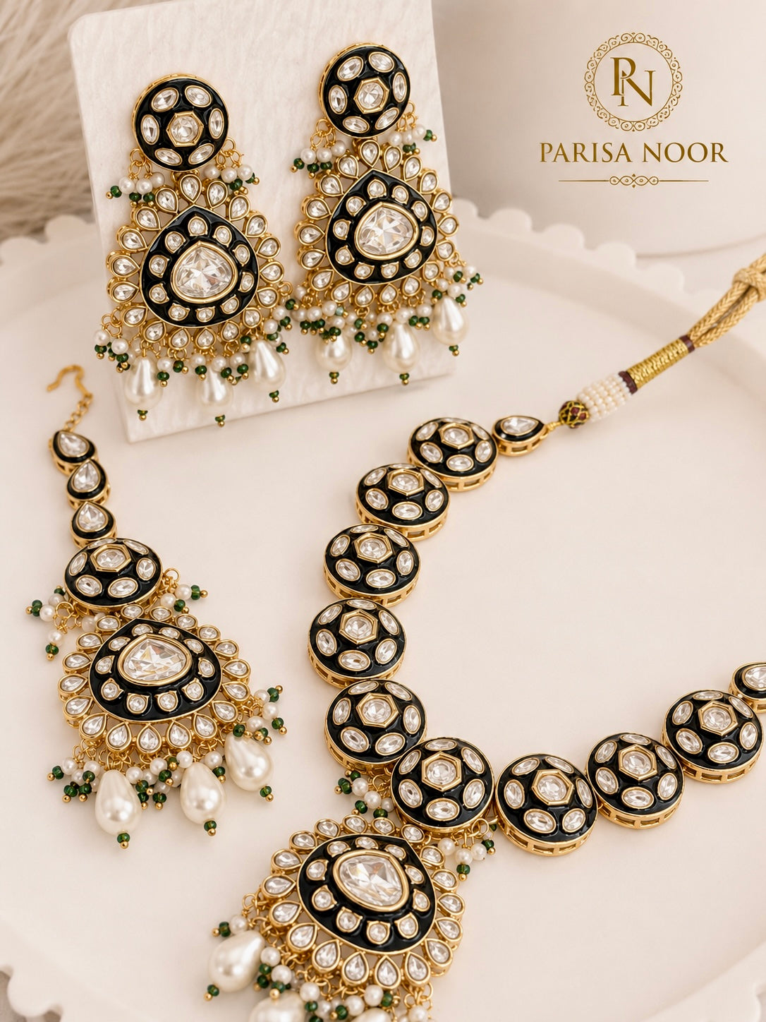 Vanya Meenakari Kundan Green Necklace Set