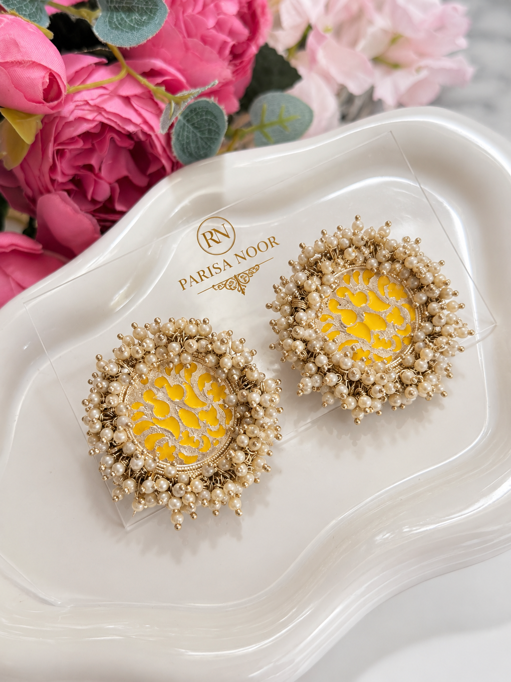 Sunehri Pearl Meenakari Heritage Stud Earrings