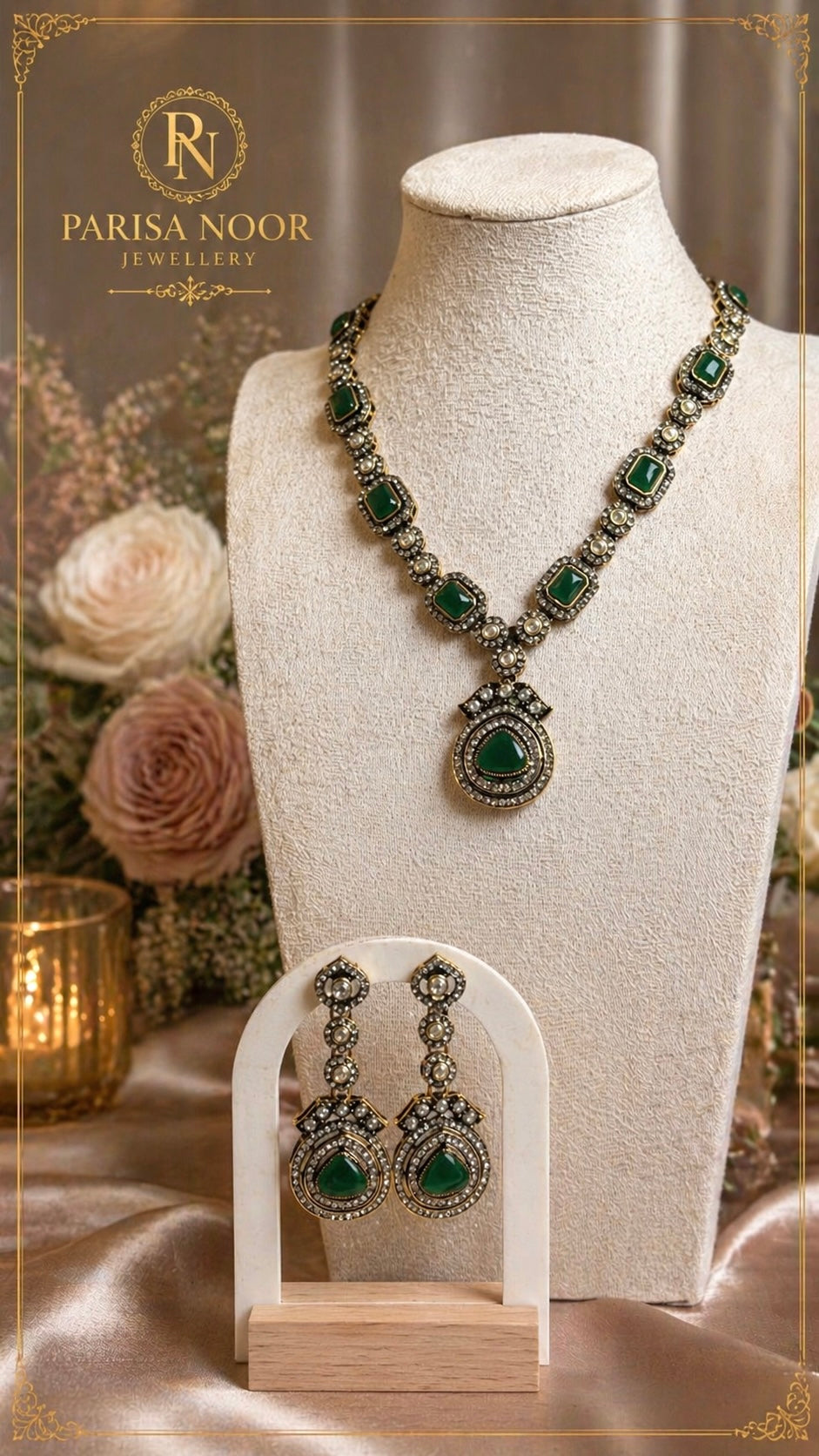 Deena Emerald Kundan Pendant Necklace Set