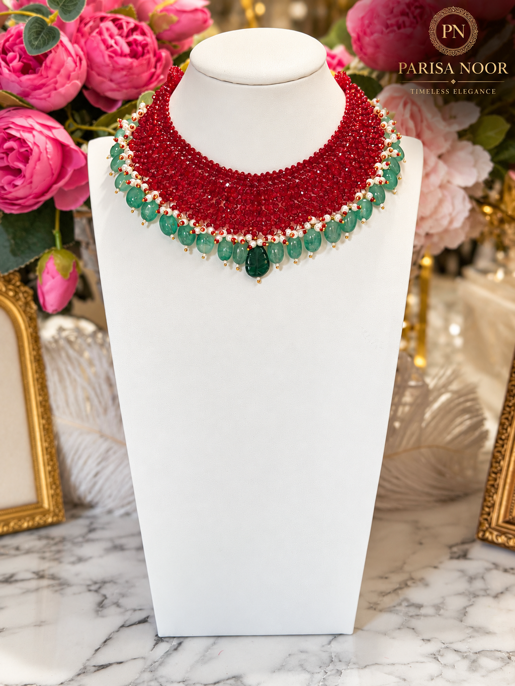 ✨ Rivana Ruby & Emerald Beaded Statement Necklace ✨