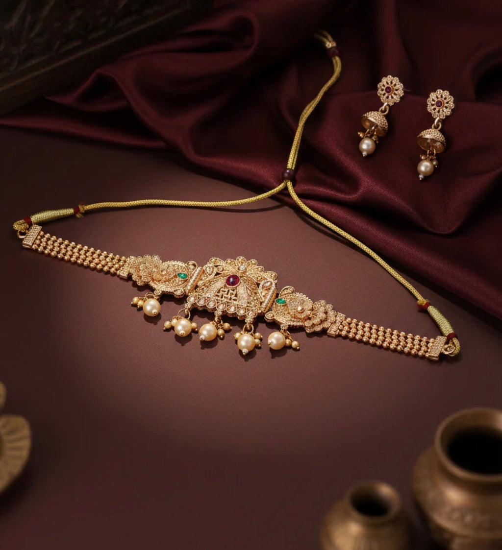 Zarqash Choker Necklace Set with Earrings